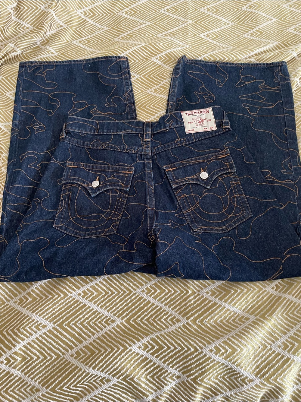True Religion Mikey Baggy AF Denim jeans with Tan Embroidery